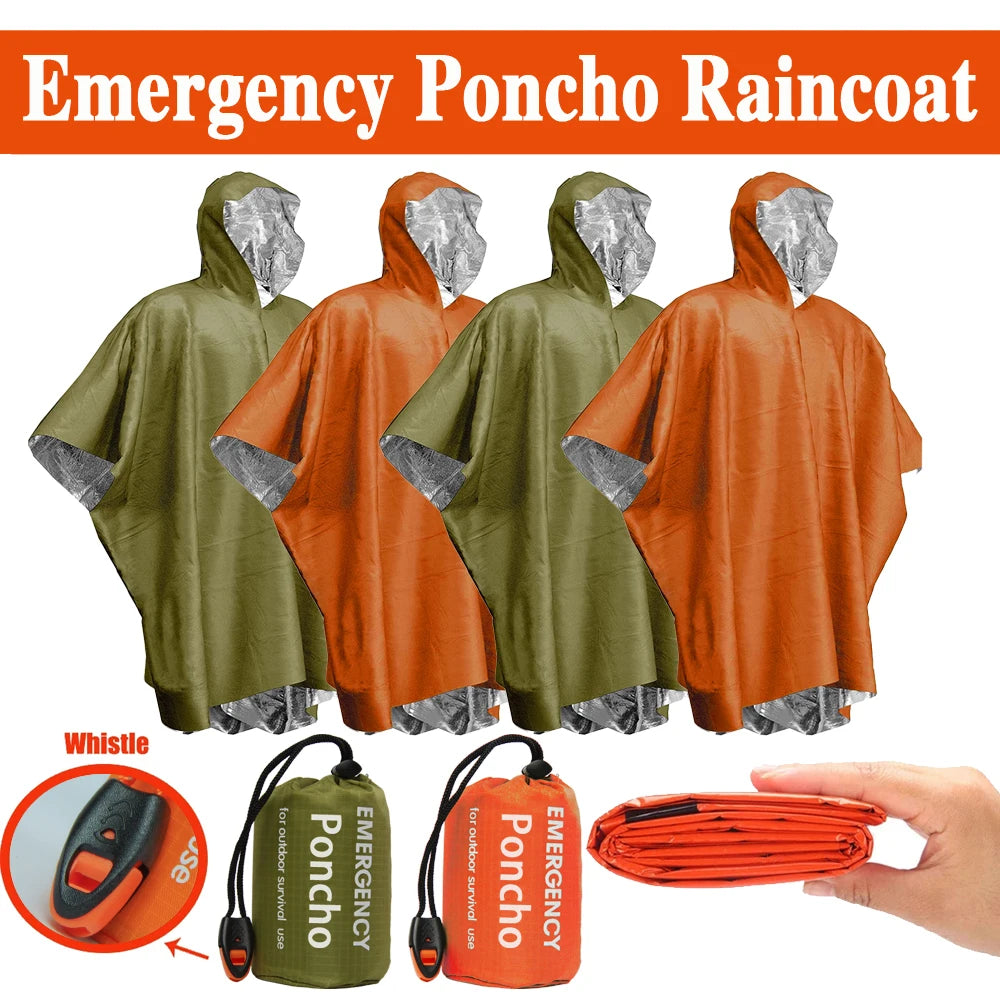 Emergency Waterproof Raincoat & Thermal Poncho – Lightweight Aluminum Film Survival Blanket for Camping and Hiking