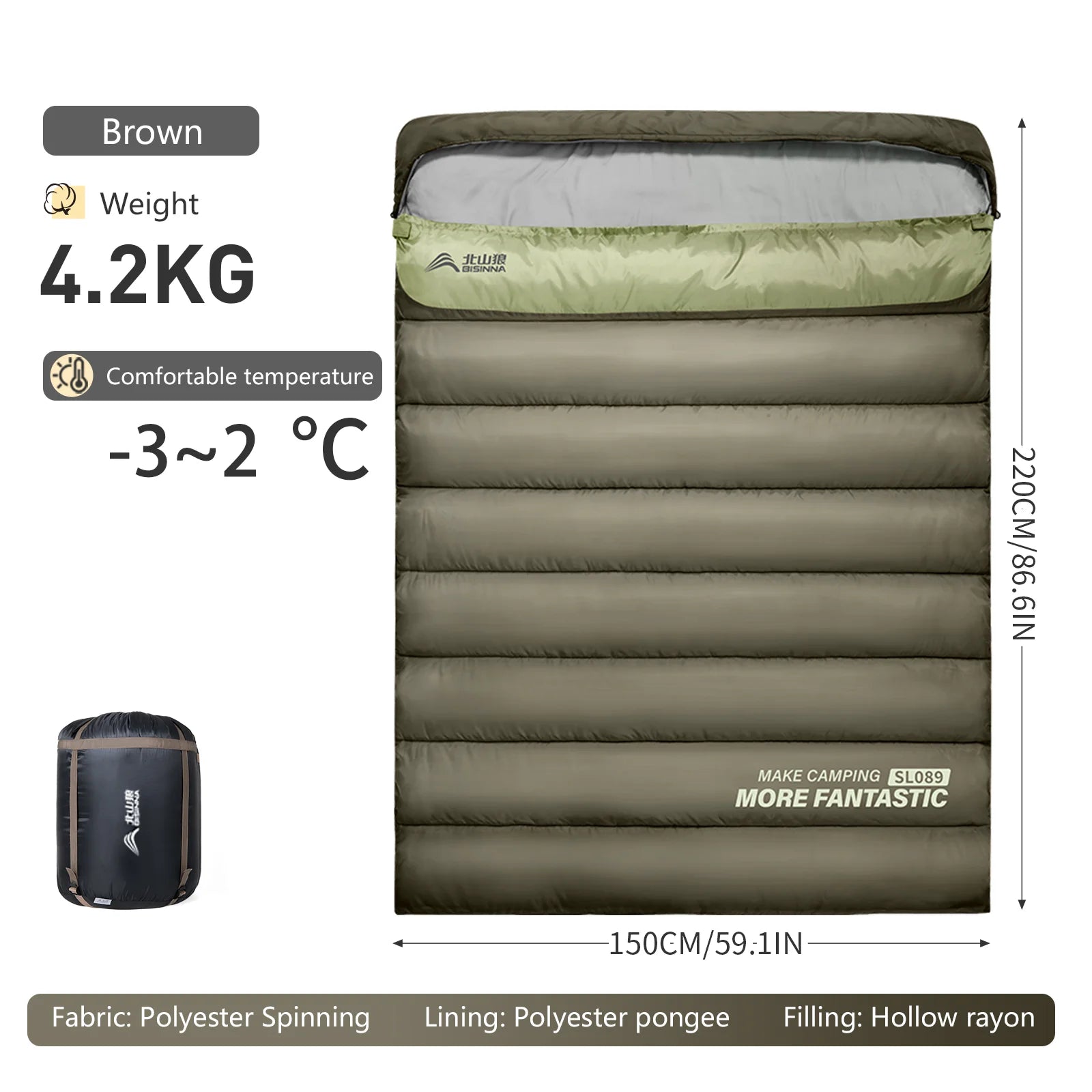 BSWOLF 2-Person Camping Sleeping Bag – 4-Season Waterproof & Portable Winter Sleeping Bag for Camping