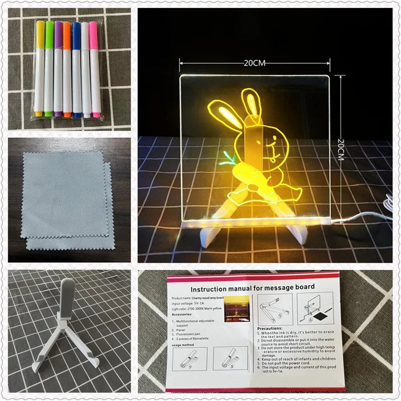 LED Light Up Acrylic Drawing Board – Erasable Glow Memo Board