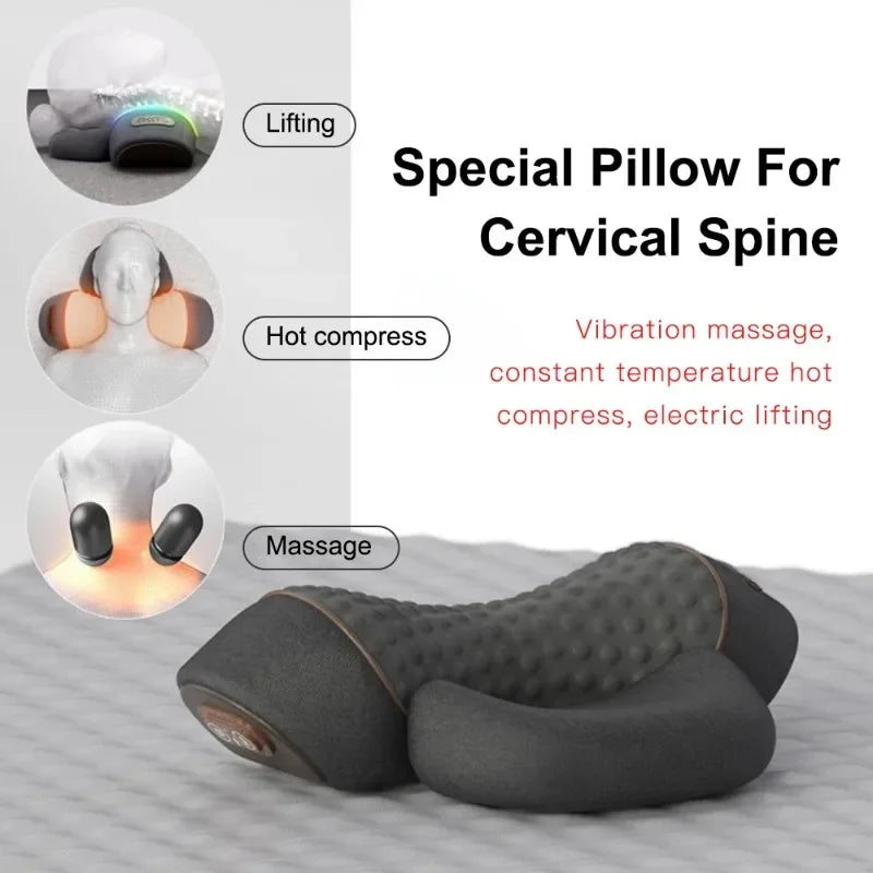 Electric Neck Massager & Cervical Stretcher – Heated Vibration Pillow for Neck & Shoulder Pain Relief
