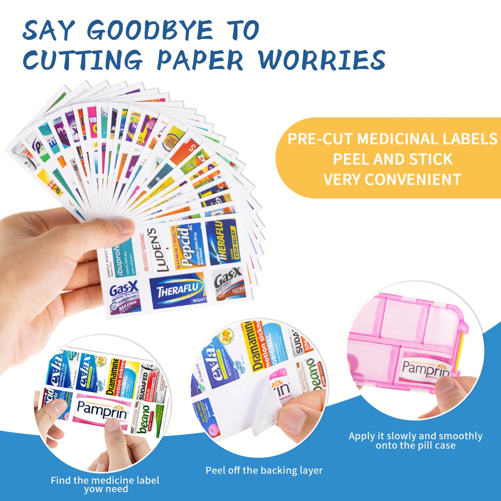 10-Grid Portable Pill Organizer with 175 Identification Labels – Compact Travel Medicine Case for Daily Use