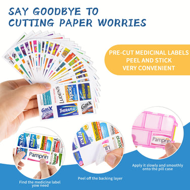 10-Grid Portable Pill Organizer with 175 Identification Labels – Compact Travel Medicine Case for Daily Use