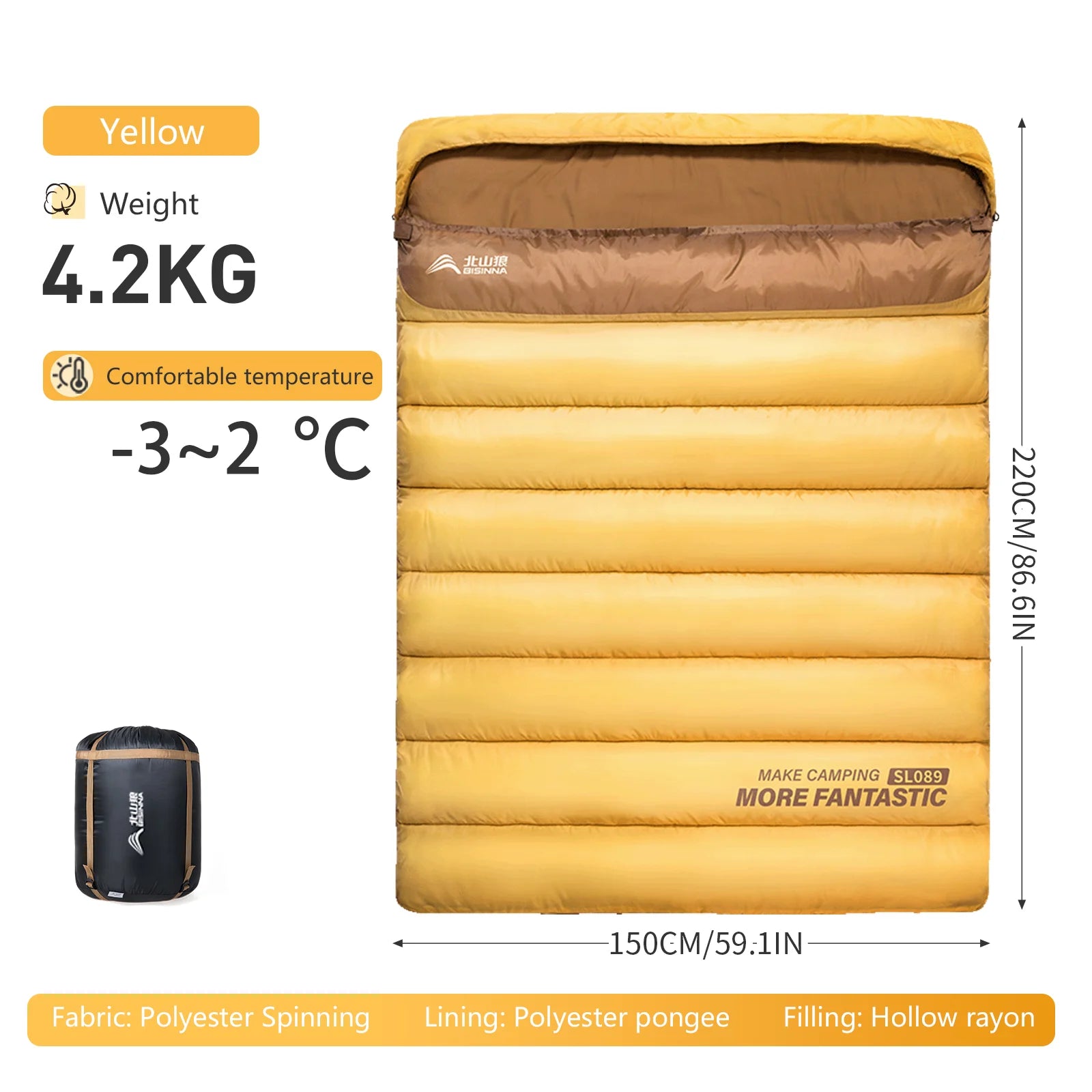 BSWOLF 2-Person Camping Sleeping Bag – 4-Season Waterproof & Portable Winter Sleeping Bag for Camping