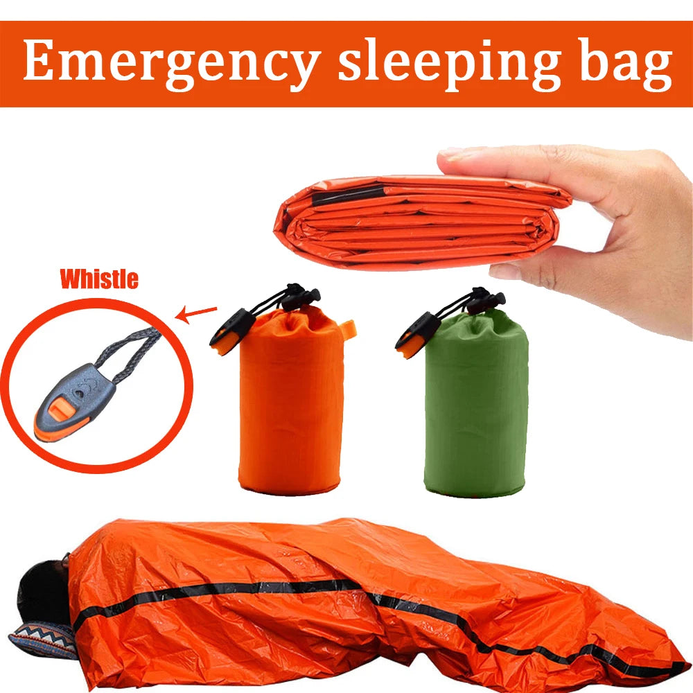 Ultra-Lightweight Emergency Survival Sleeping Bag – Waterproof Thermal Mylar Bivy Sack with Whistle & Carry Bag