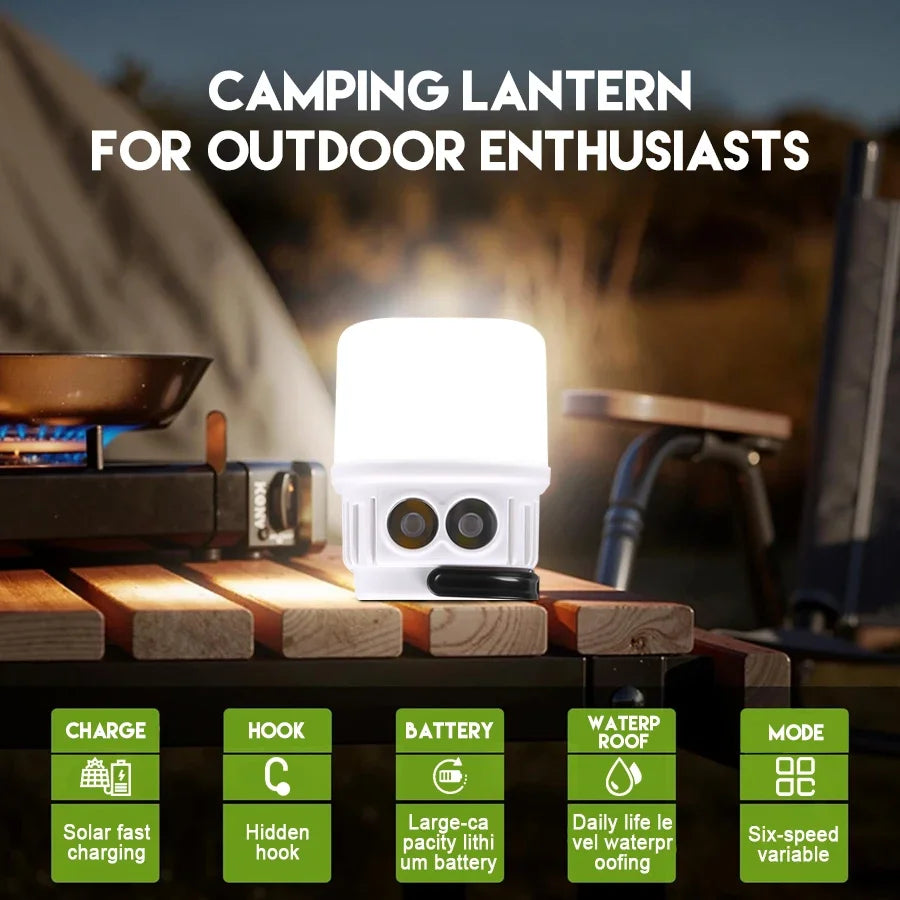 1000W Solar LED Camping Lantern – USB Rechargeable, 3 Light Modes, Portable Emergency Power Bank