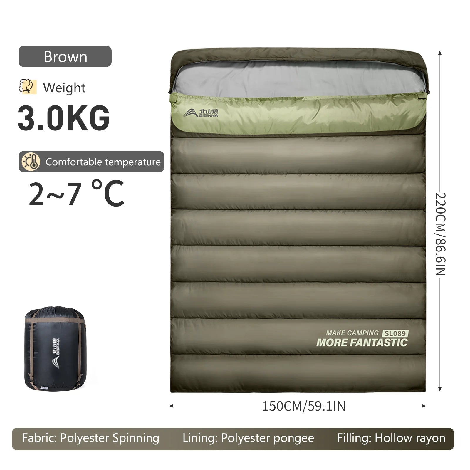 BSWOLF 2-Person Camping Sleeping Bag – 4-Season Waterproof & Portable Winter Sleeping Bag for Camping