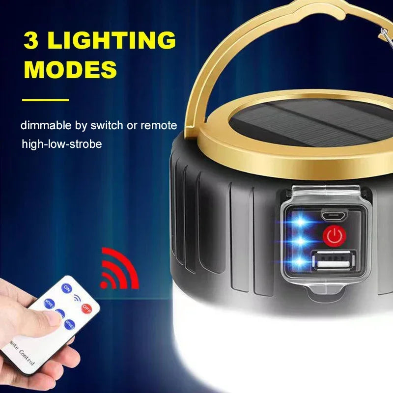 1000W Solar LED Camping Lantern – USB Rechargeable, 3 Light Modes, Portable Emergency Power Bank