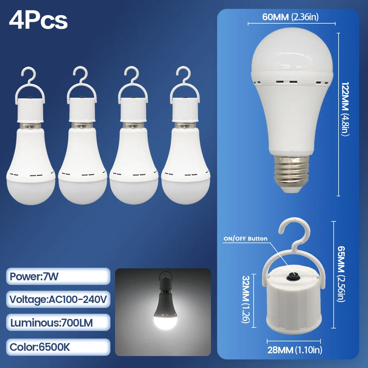 Rechargeable E27 LED Emergency Bulb – 7W 1500mAh for Power Outages, Camping, and Outdoor Use
