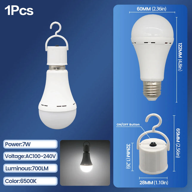 Rechargeable E27 LED Emergency Bulb – 7W 1500mAh for Power Outages, Camping, and Outdoor Use