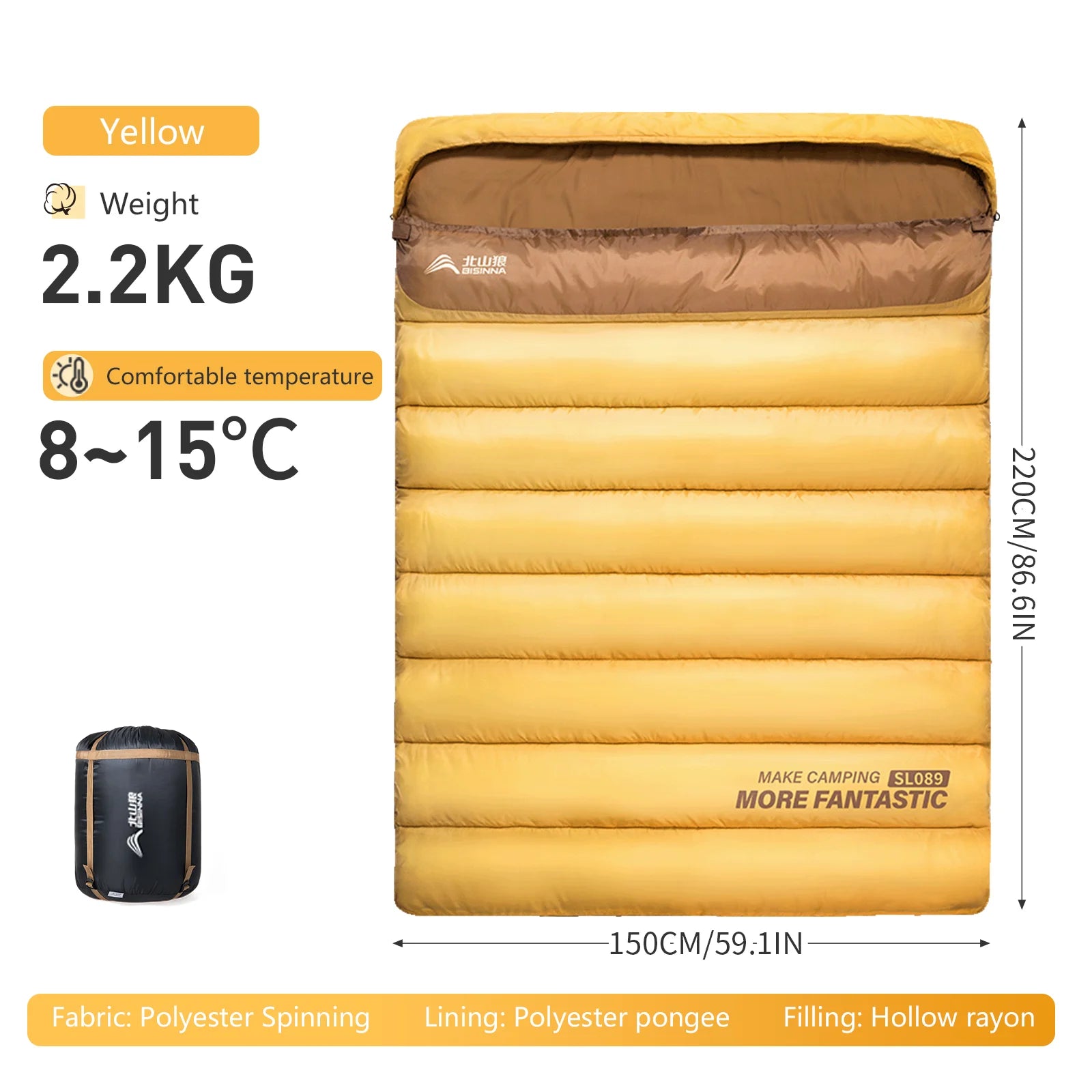 BSWOLF 2-Person Camping Sleeping Bag – 4-Season Waterproof & Portable Winter Sleeping Bag for Camping