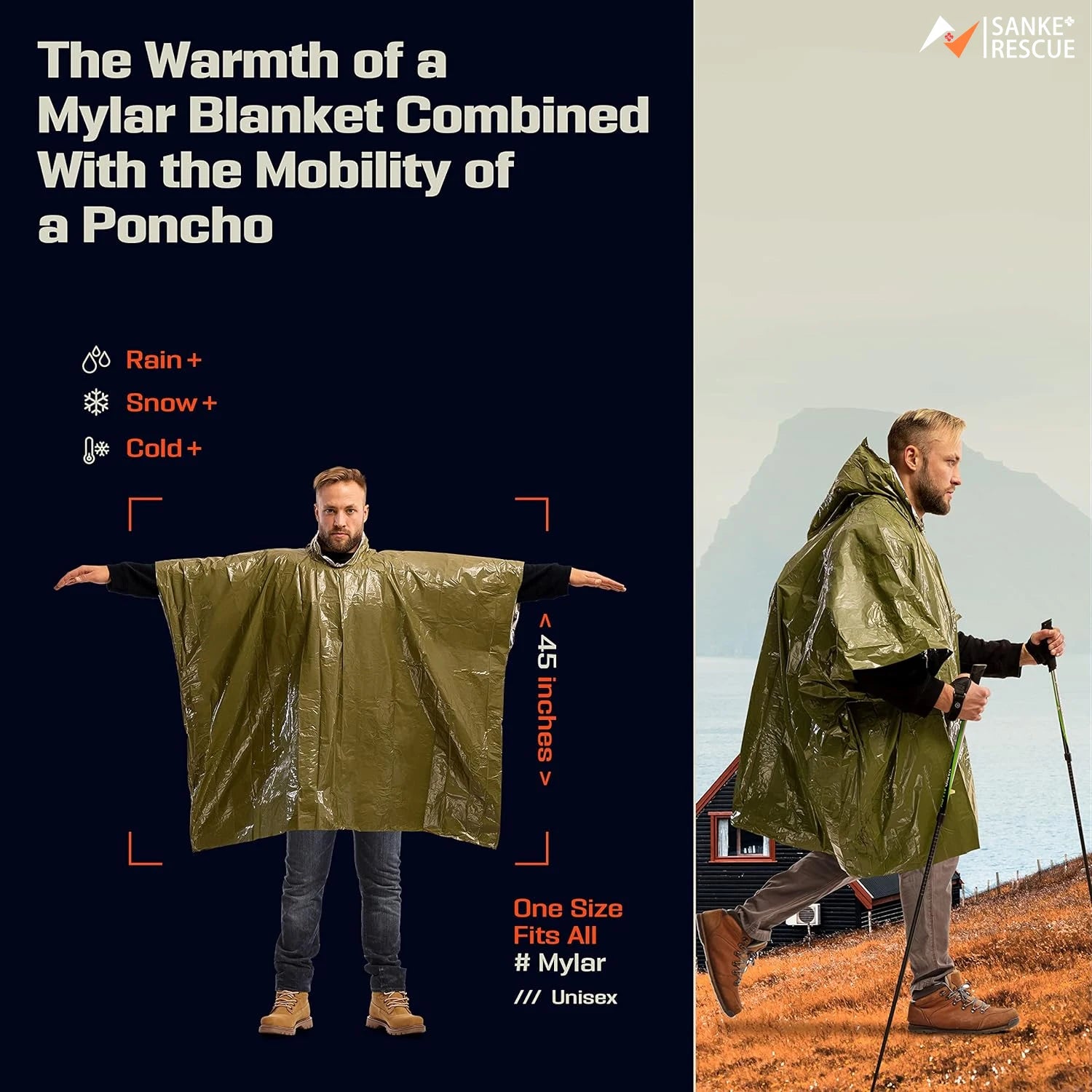 Emergency Waterproof Raincoat & Thermal Poncho – Lightweight Aluminum Film Survival Blanket for Camping and Hiking