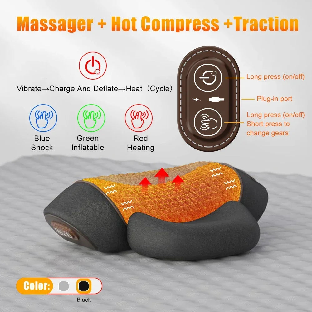 Electric Neck Massager & Cervical Stretcher – Heated Vibration Pillow for Neck & Shoulder Pain Relief