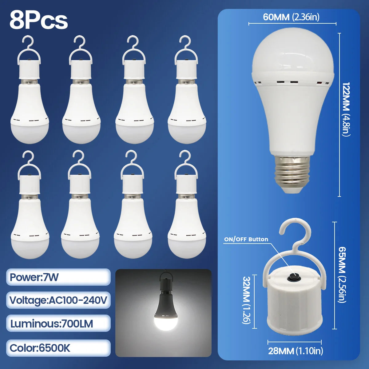 Rechargeable E27 LED Emergency Bulb – 7W 1500mAh for Power Outages, Camping, and Outdoor Use