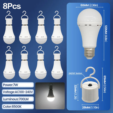 Rechargeable E27 LED Emergency Bulb – 7W 1500mAh for Power Outages, Camping, and Outdoor Use
