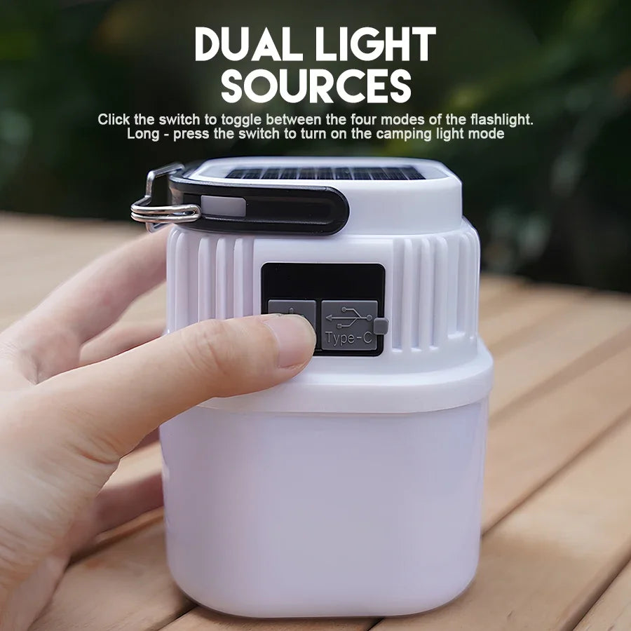 1000W Solar LED Camping Lantern – USB Rechargeable, 3 Light Modes, Portable Emergency Power Bank