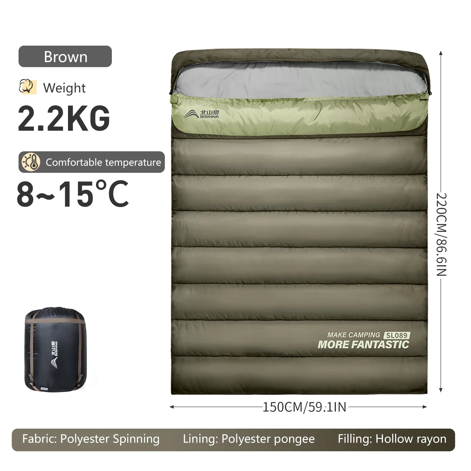 BSWOLF 2-Person Camping Sleeping Bag – 4-Season Waterproof & Portable Winter Sleeping Bag for Camping