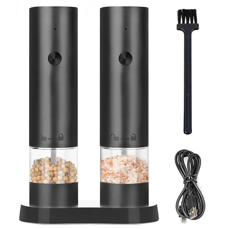 Professional Electric Salt and Pepper Grinder Set – One-Touch Rechargeable Automatic with Adjustable Coarseness