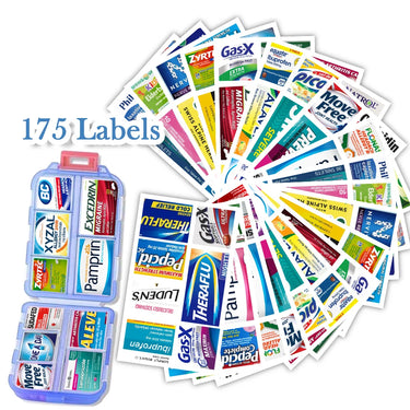 10-Grid Portable Pill Organizer with 175 Identification Labels – Compact Travel Medicine Case for Daily Use