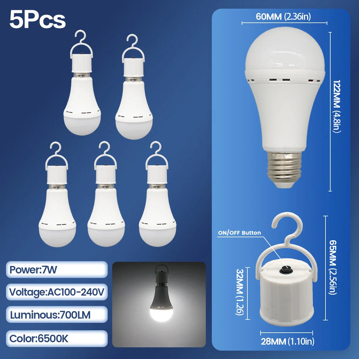 Rechargeable E27 LED Emergency Bulb – 7W 1500mAh for Power Outages, Camping, and Outdoor Use