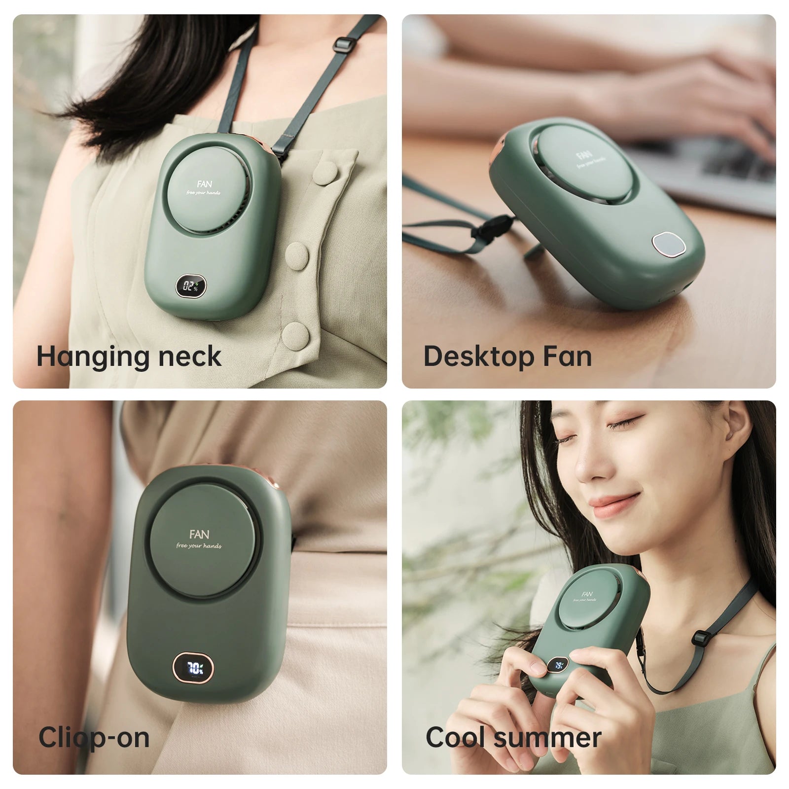 Vissko Portable Neck Fan – Bladeless Rechargeable Mini Fan with Adjustable Lanyard for Travel, Kids & Sports