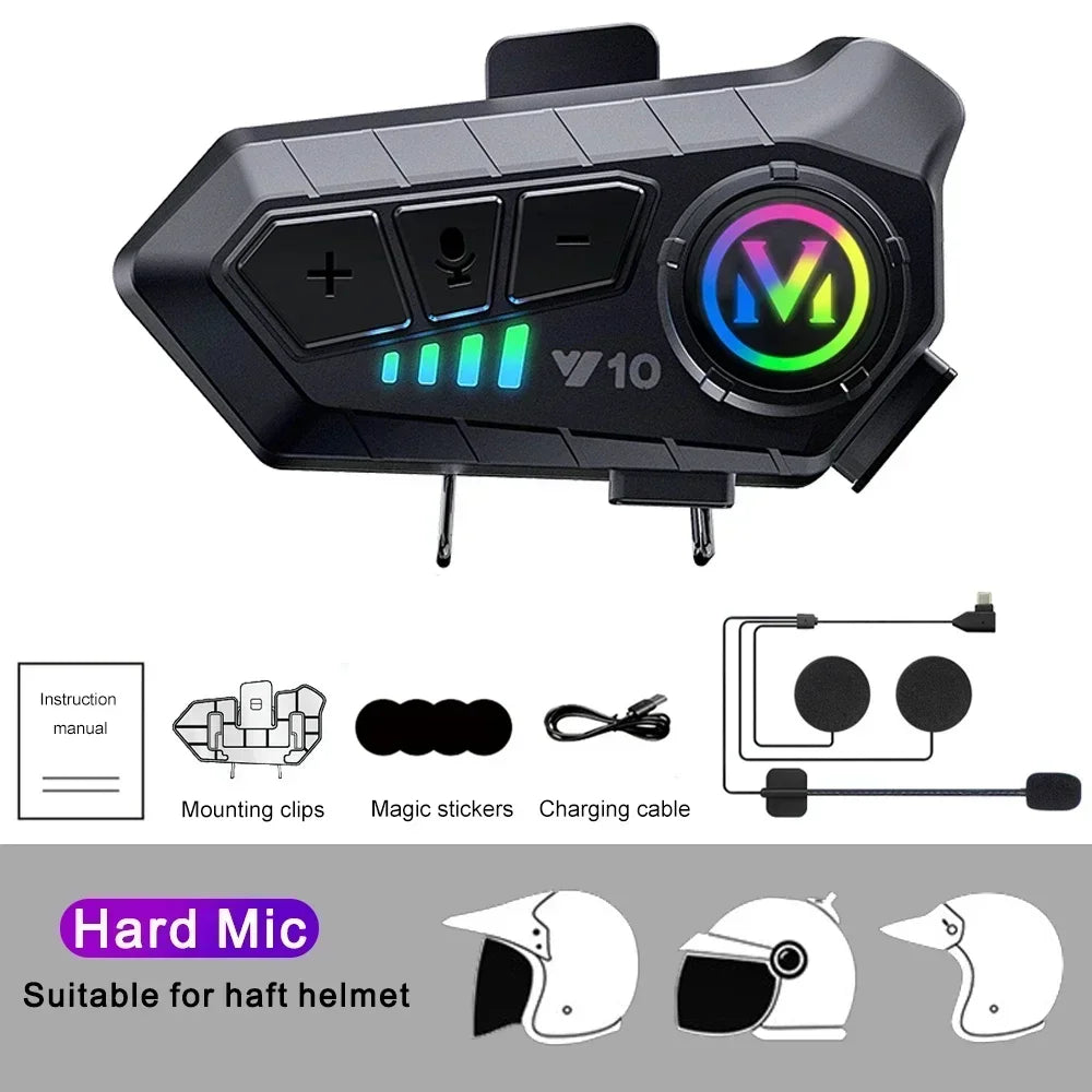 Y10 Wireless Helmet Intercom: Crystal Clear Hands-Free Audio with Long-Lasting 1000mAh Battery