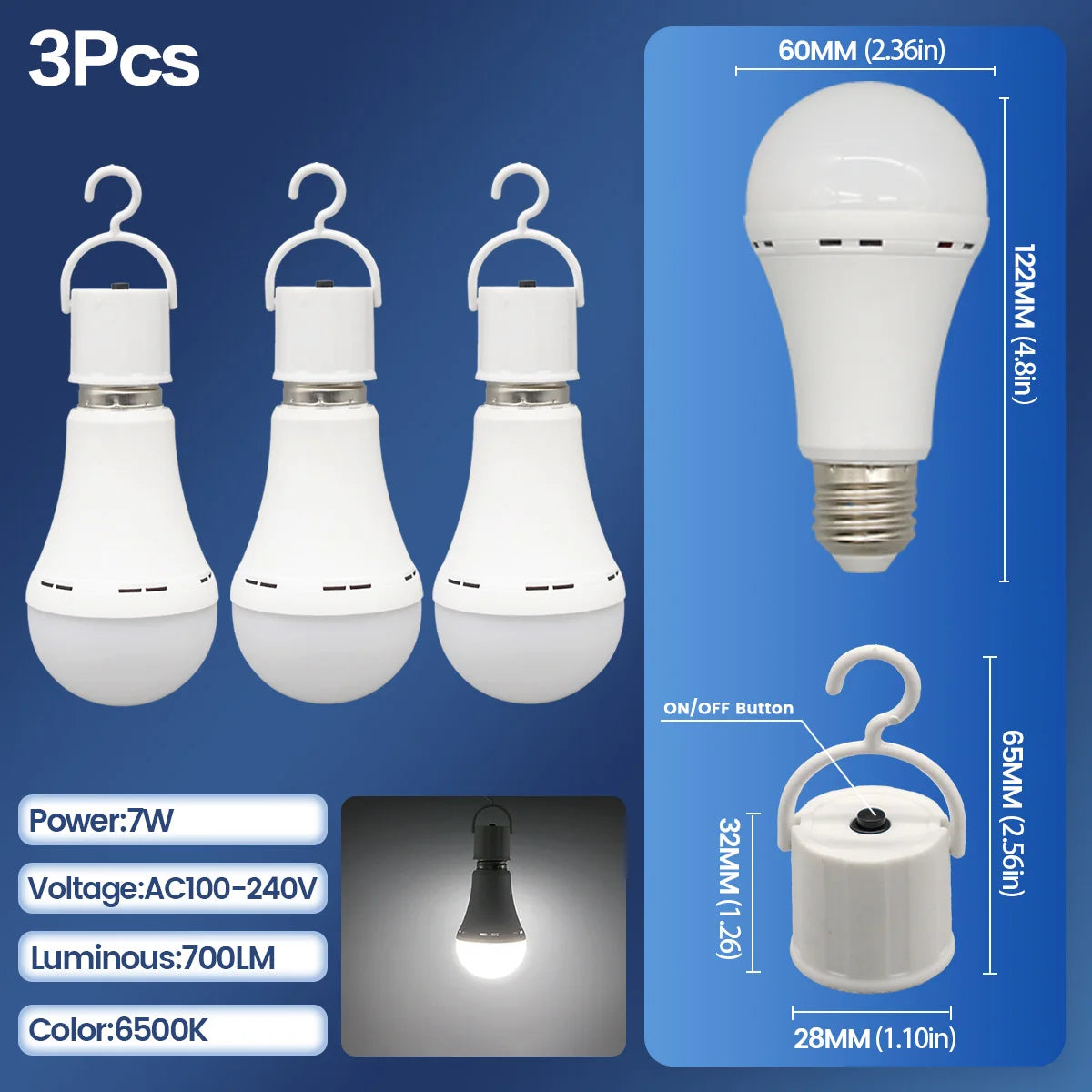Rechargeable E27 LED Emergency Bulb – 7W 1500mAh for Power Outages, Camping, and Outdoor Use