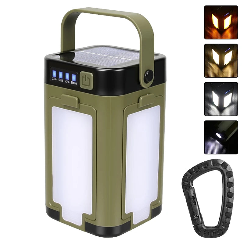 1000W Solar LED Camping Lantern – USB Rechargeable, 3 Light Modes, Portable Emergency Power Bank