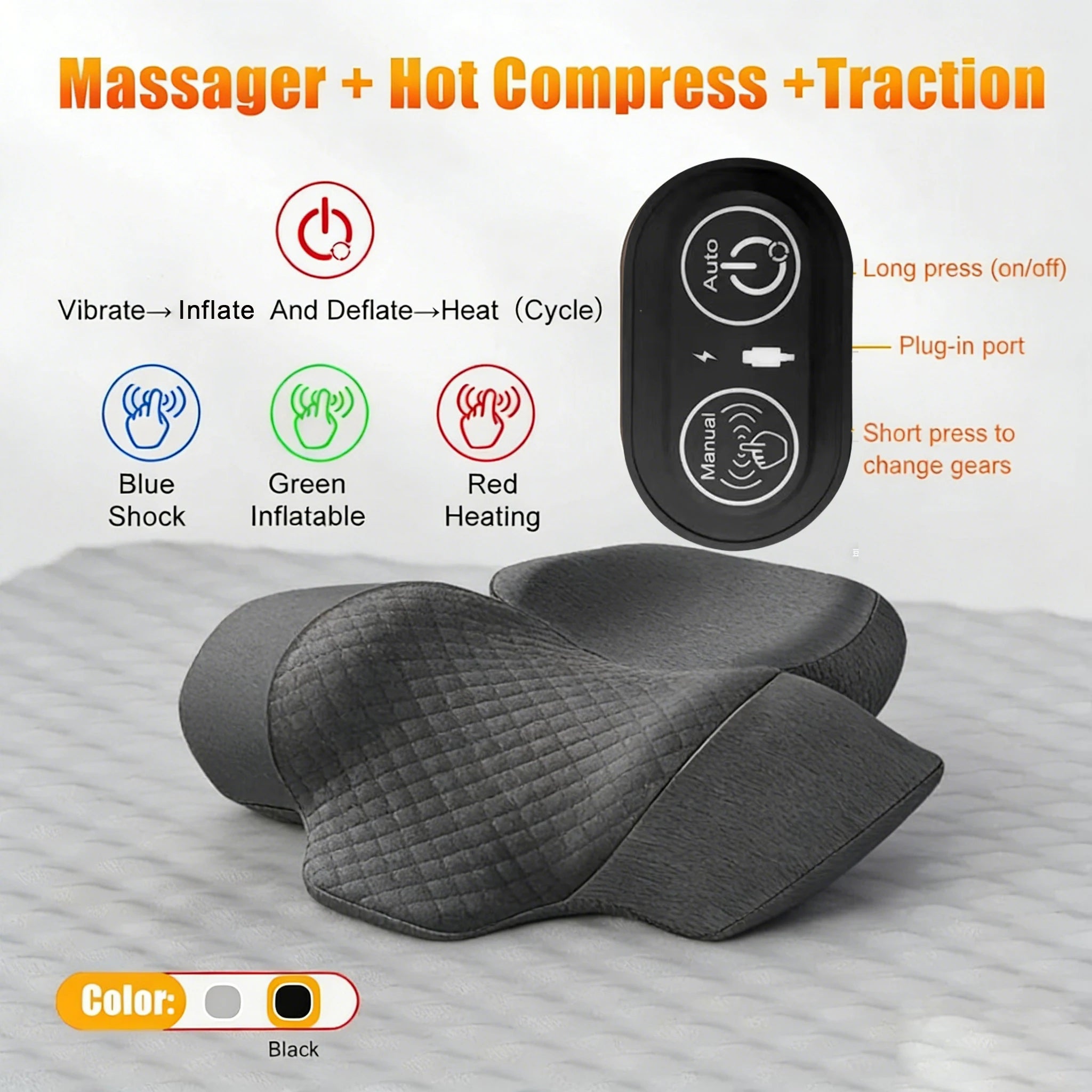 Electric Neck Massager & Cervical Stretcher – Heated Vibration Pillow for Neck & Shoulder Pain Relief