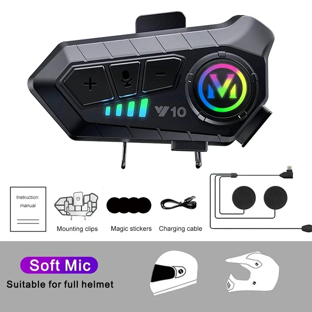 Y10 Wireless Helmet Intercom: Crystal Clear Hands-Free Audio with Long-Lasting 1000mAh Battery