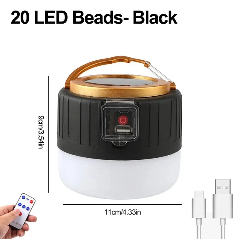 1000W Solar LED Camping Lantern – USB Rechargeable, 3 Light Modes, Portable Emergency Power Bank