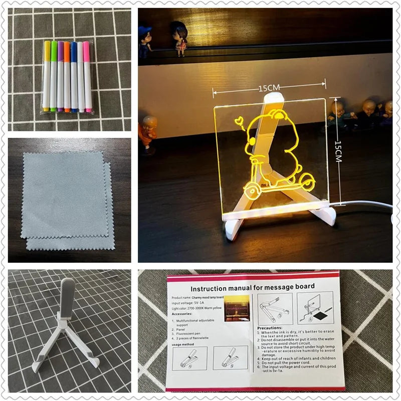 LED Light Up Acrylic Drawing Board – Erasable Glow Memo Board