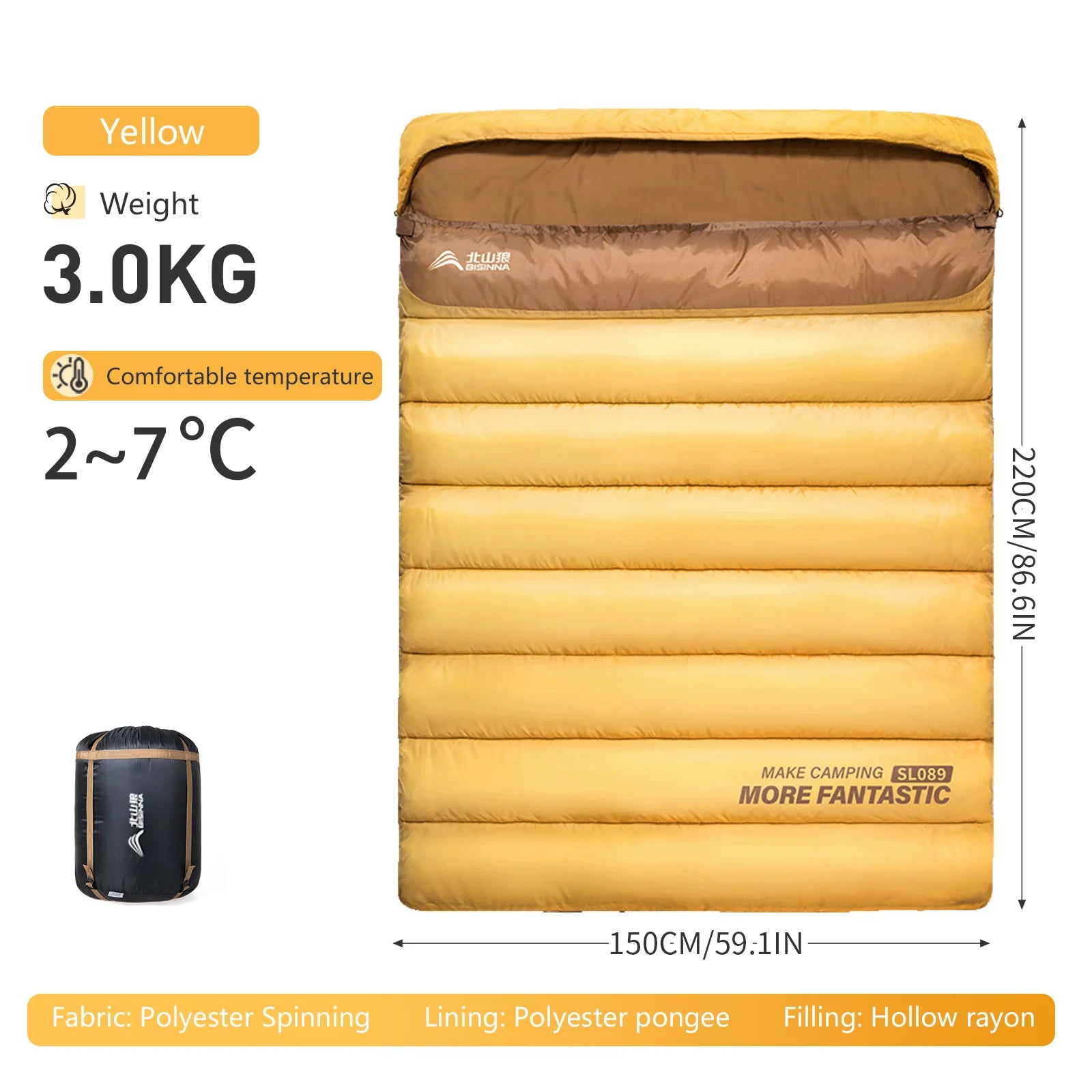 BSWOLF 2-Person Camping Sleeping Bag – 4-Season Waterproof & Portable Winter Sleeping Bag for Camping