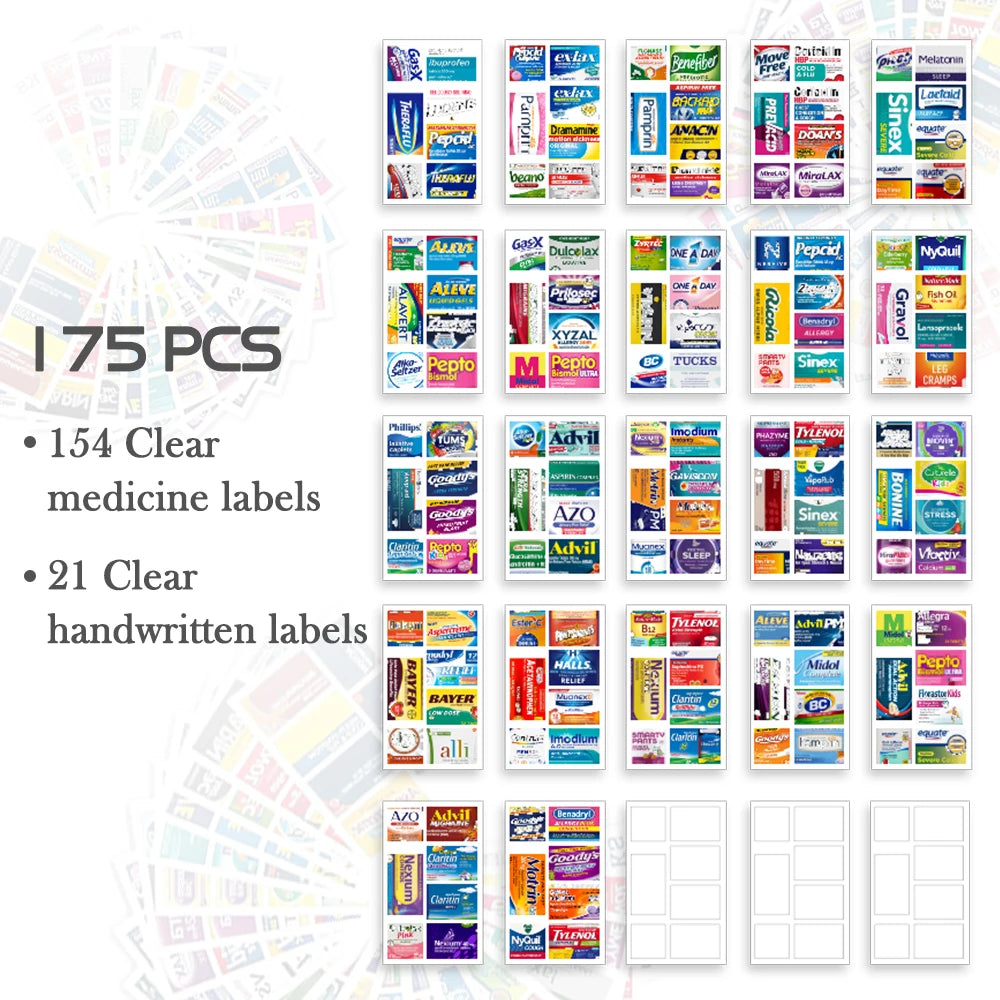 10-Grid Portable Pill Organizer with 175 Identification Labels – Compact Travel Medicine Case for Daily Use