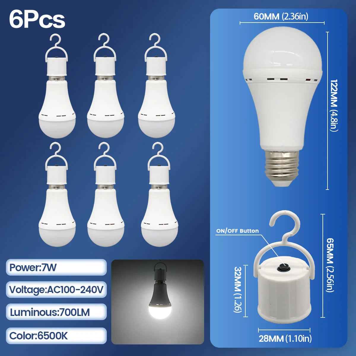 Rechargeable E27 LED Emergency Bulb – 7W 1500mAh for Power Outages, Camping, and Outdoor Use
