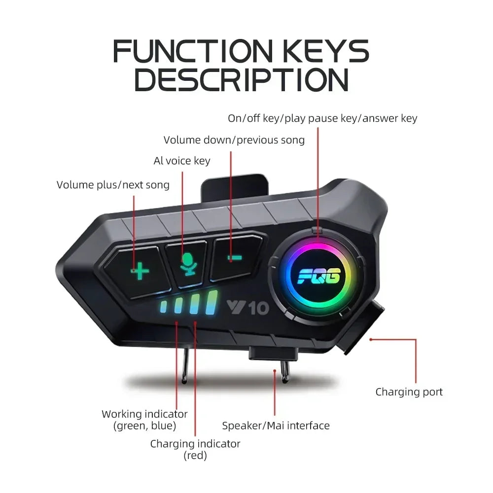 Y10 Wireless Helmet Intercom: Crystal Clear Hands-Free Audio with Long-Lasting 1000mAh Battery