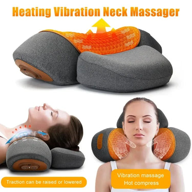 Electric Neck Massager & Cervical Stretcher – Heated Vibration Pillow for Neck & Shoulder Pain Relief