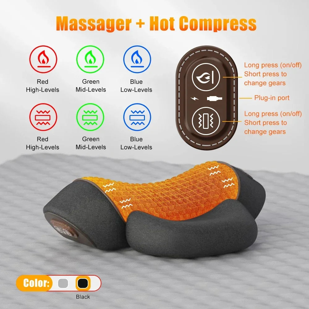 Electric Neck Massager & Cervical Stretcher – Heated Vibration Pillow for Neck & Shoulder Pain Relief