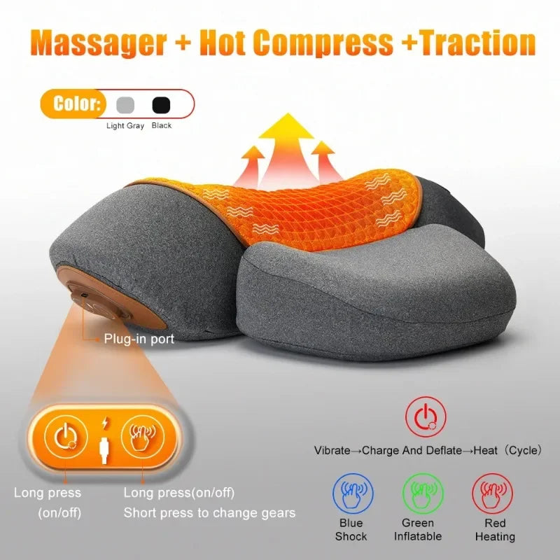 Electric Neck Massager & Cervical Stretcher – Heated Vibration Pillow for Neck & Shoulder Pain Relief