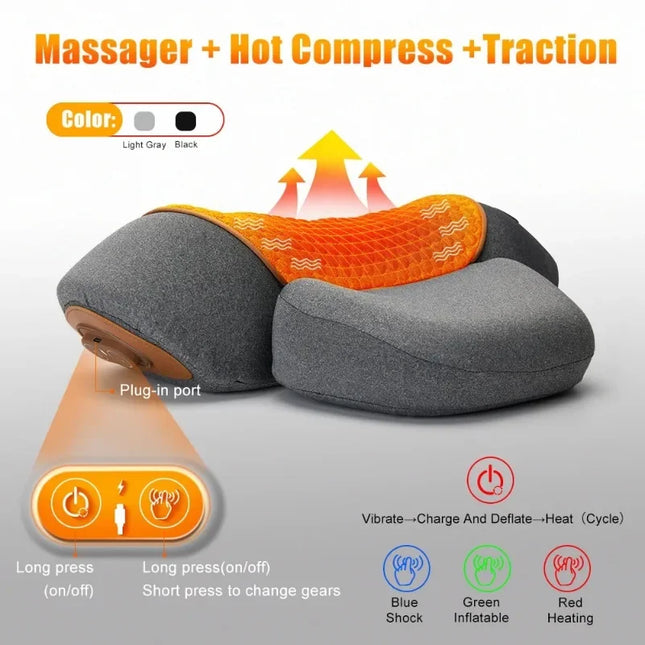 Electric Neck Massager & Cervical Stretcher – Heated Vibration Pillow for Neck & Shoulder Pain Relief